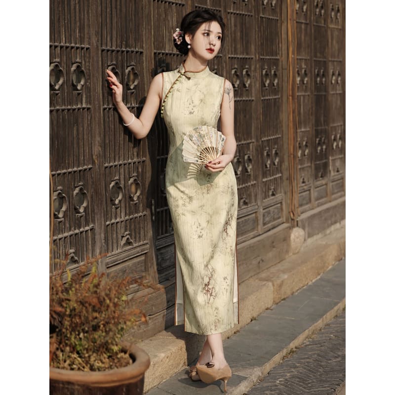 Bamboo Forest Cheongsam Dress - S - Female Hanfu