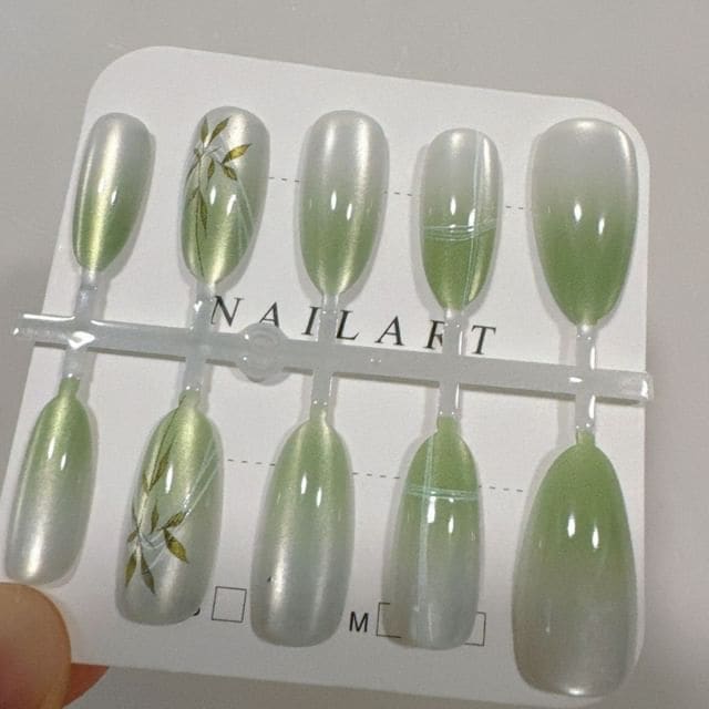 Bamboo Press On Nail - S21 - Green / XS