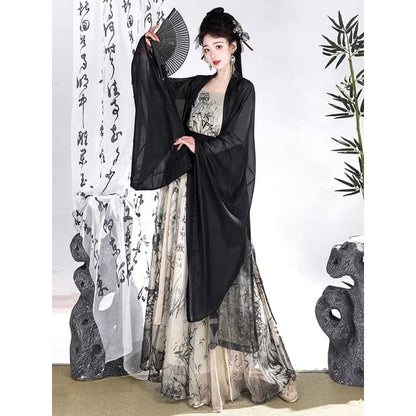 Bamboo Print Traditional Chinese Costume Set - Jacket