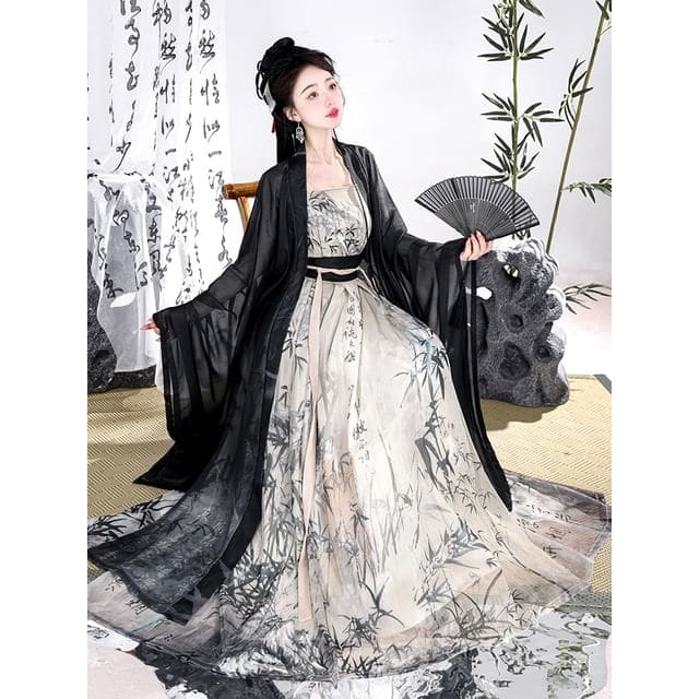 Bamboo Print Traditional Chinese Costume Set - Set of 3