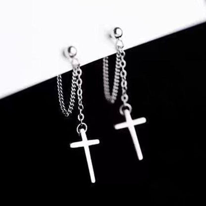 Bar / Cross Chain Sterling Silver Dangle Earring - 1 Pair