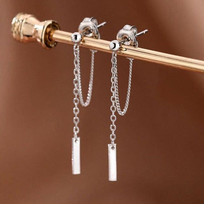 Bar / Cross Chain Sterling Silver Dangle Earring - 1 Pair