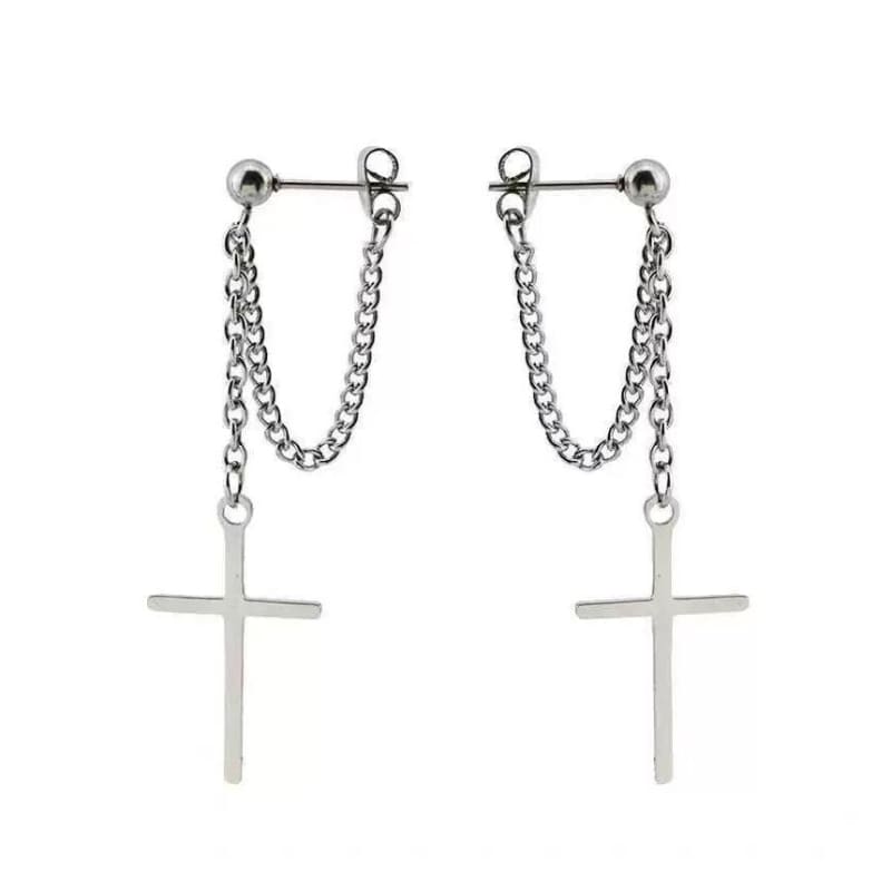 Bar / Cross Chain Sterling Silver Dangle Earring