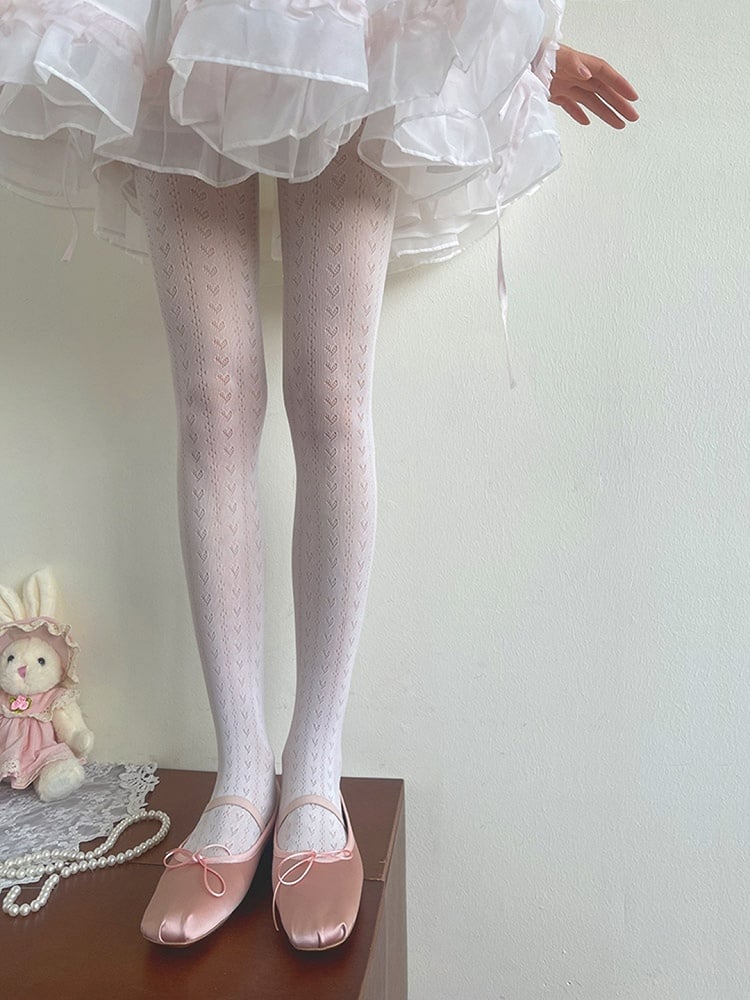 Tights Hollow-out Lolita White Heart Pattern