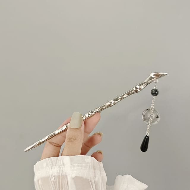 Beaded Alloy Hair Stick - F531 - Silver / One Size