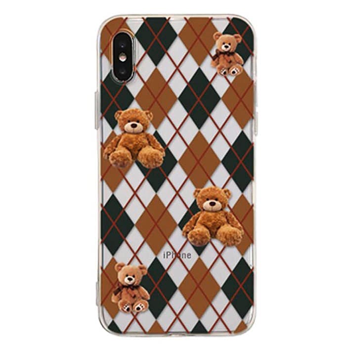 Bear Argyle Pattern iPhone Case - iPhone 7 / Brown/black