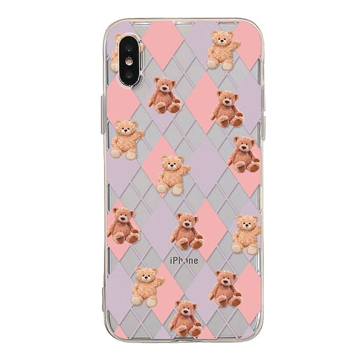 Bear Argyle Pattern iPhone Case - iPhone 7 / Pink/blue