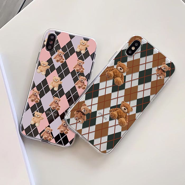 Bear Argyle Pattern iPhone Case - IPhone Case