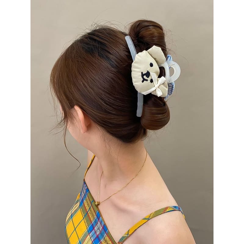 Bear Bow Hair Claw - 01 - White / One Size