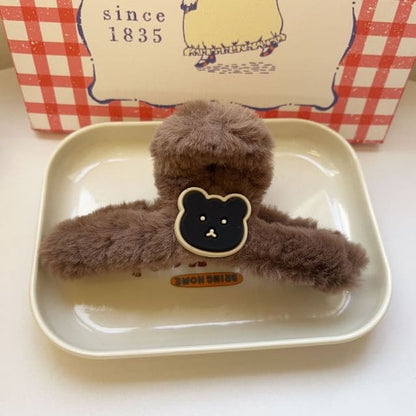 Bear Chenille Hair Clamp - Dark Brown / One Size