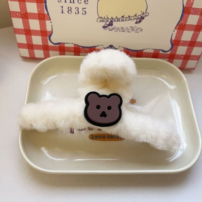 Bear Chenille Hair Clamp - White / One Size