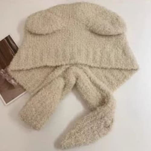 Bear Ear Knit Balaclava - Beige / One Size