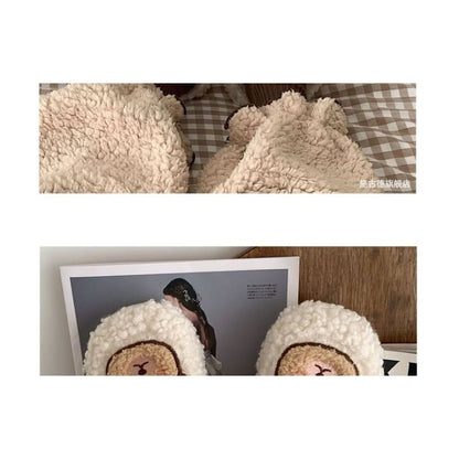 Bear Embroidered Fluffy Home Slippers