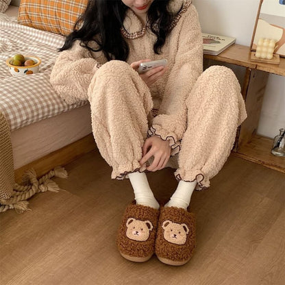 Bear Embroidered Fluffy Home Slippers