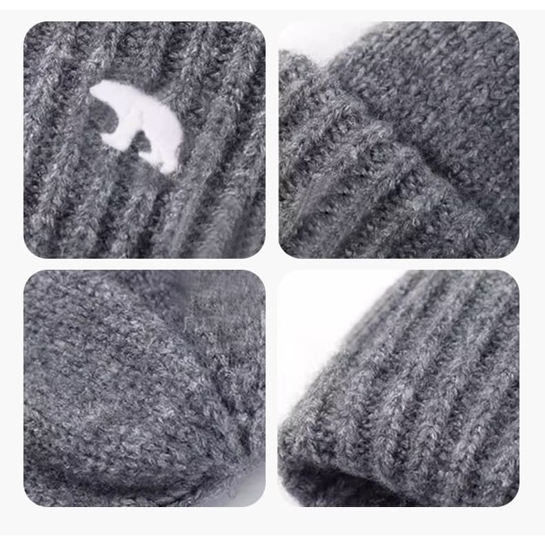 Bear Embroidered Knit Beanie