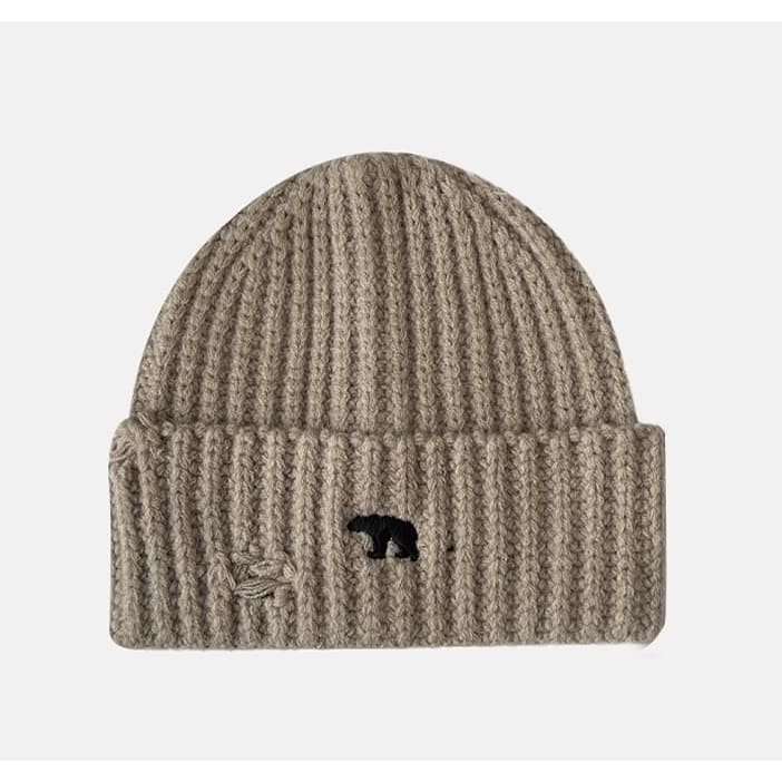 Bear Embroidered Knit Beanie