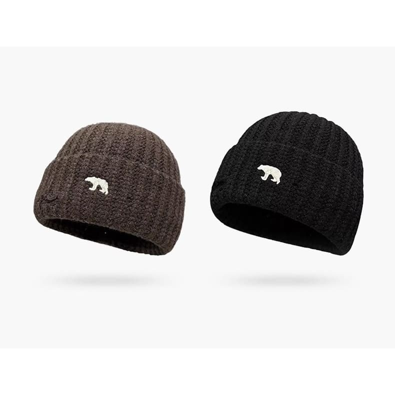 Bear Embroidered Knit Beanie