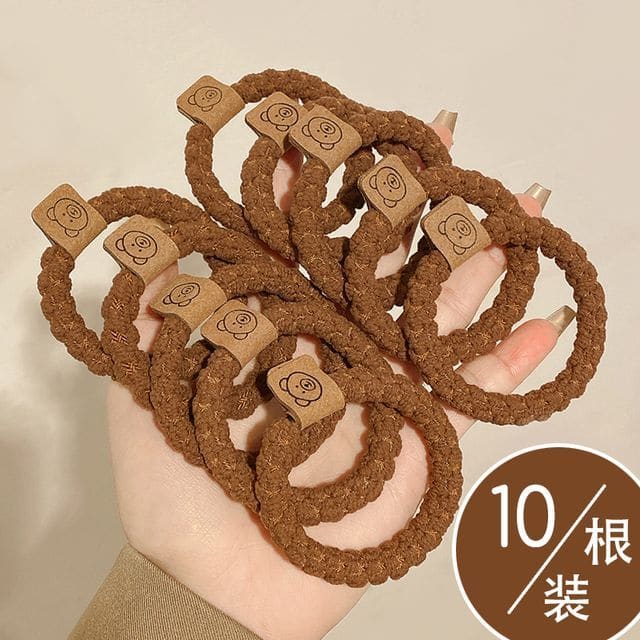 Bear Label Applique Hair Tie / Set - 10 sticks - 11 - Brown