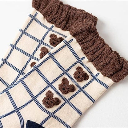 Bear Plaid Socks - Brown - Socks