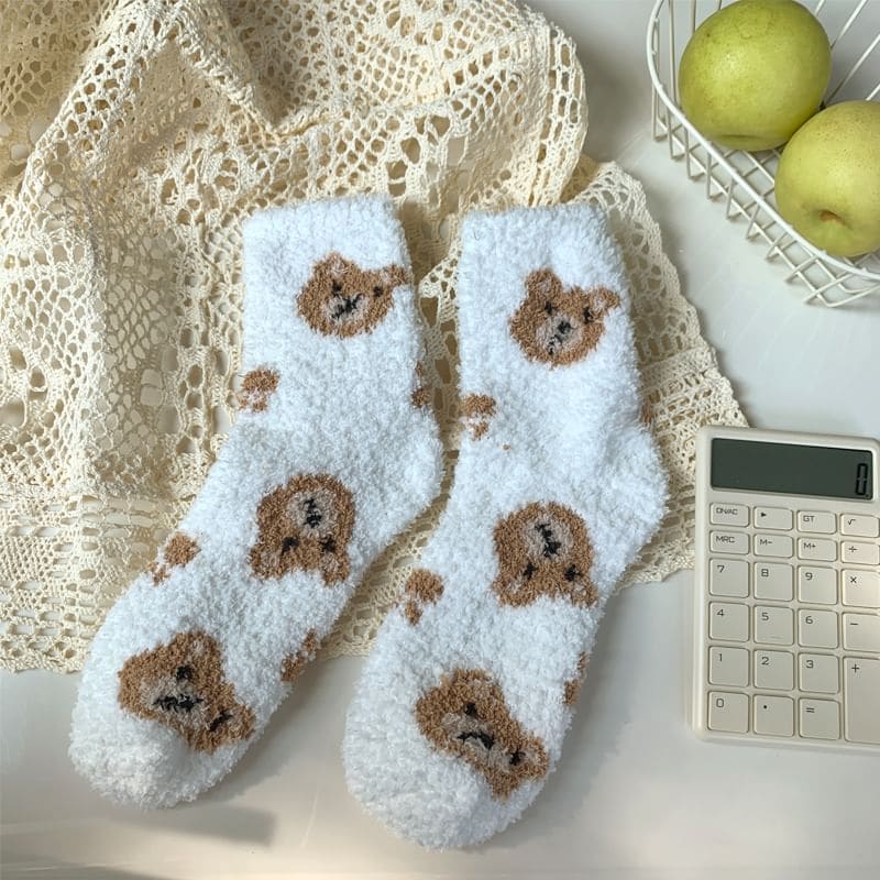 Bear Print Fluffy Socks