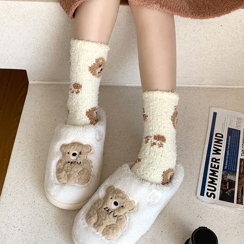 Bear Print Fluffy Socks