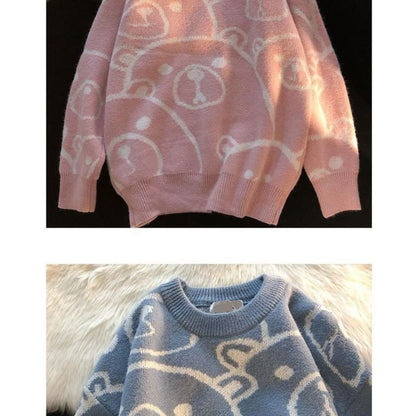 Bear Print Knit Sweatshirt