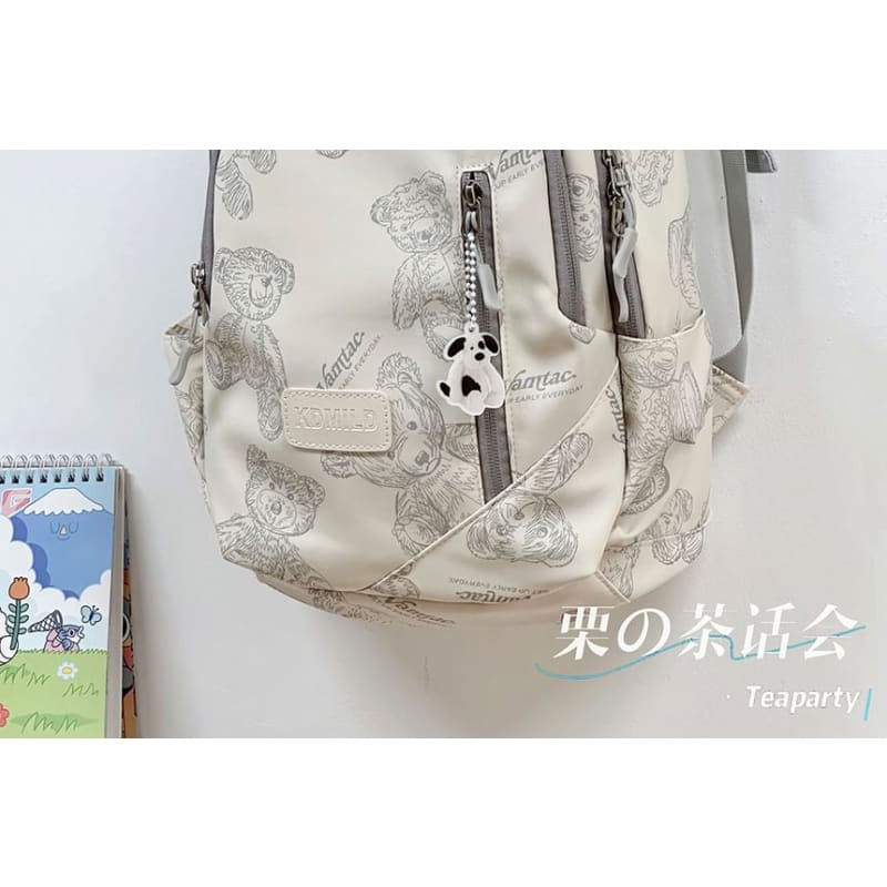 Bear Print Multi-Pocket Backpack / Bag Charm / Set