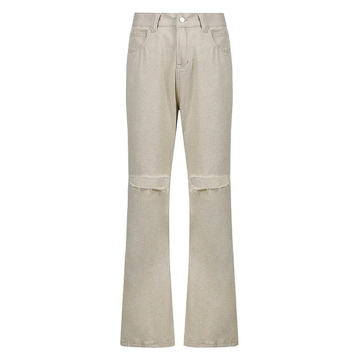 Beige Casual Flare Jeans - Jeans