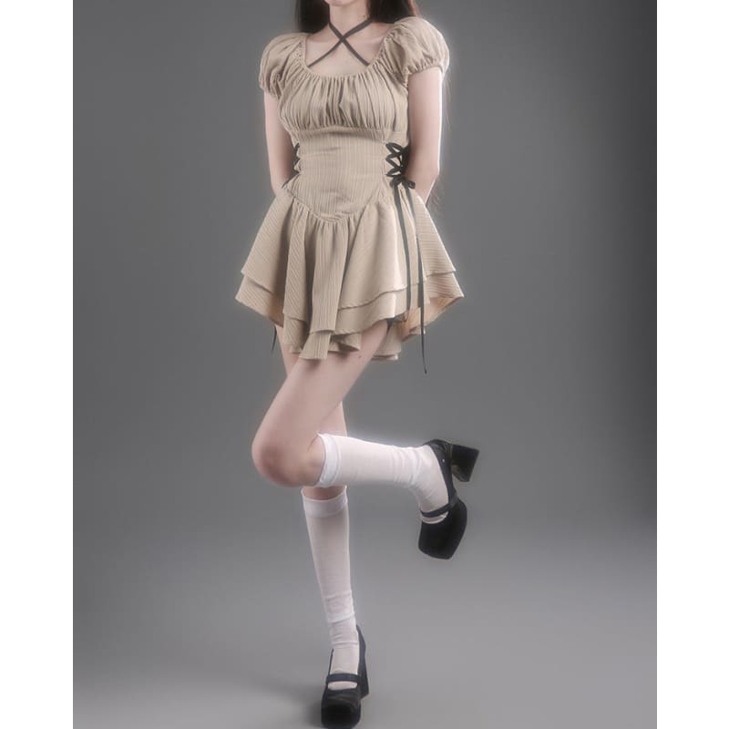 Beige Charming Mini Dress - Dresses