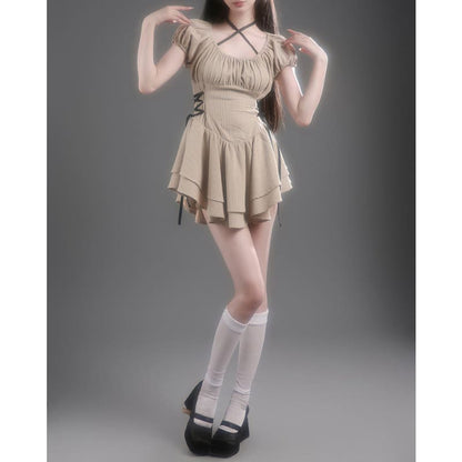 Beige Charming Mini Dress - Dresses