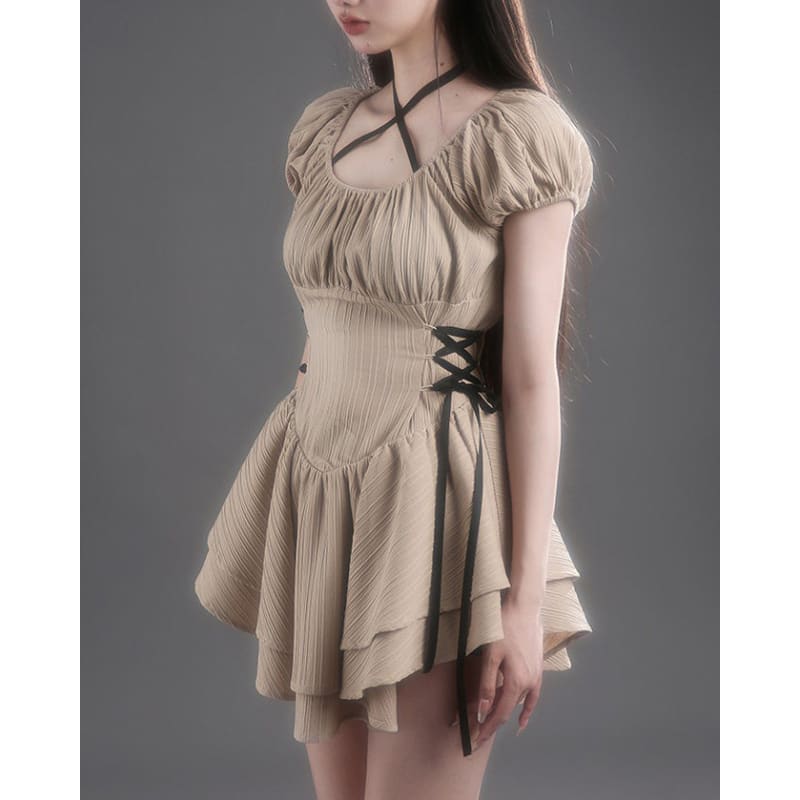 Beige Charming Mini Dress - Dresses