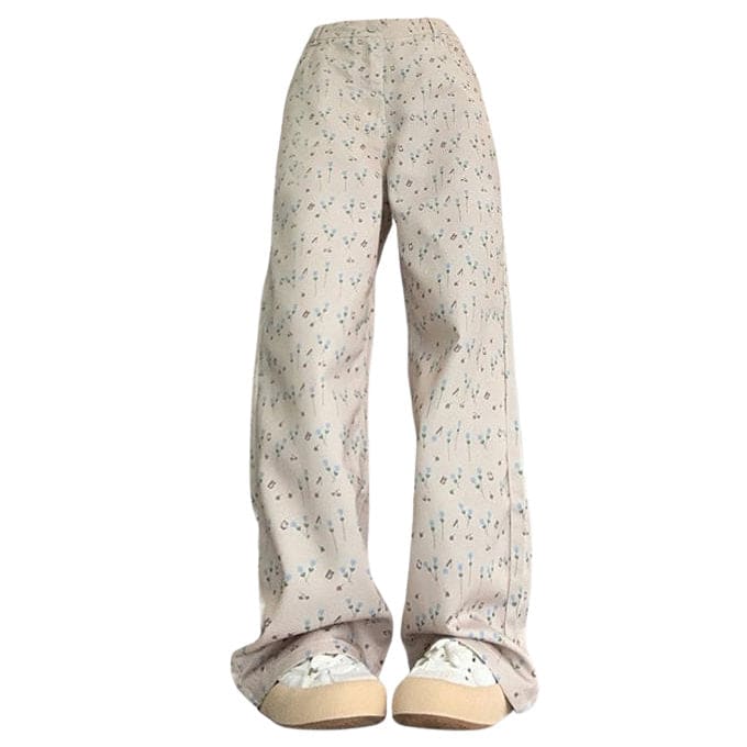Beige Floral Corduroy Pants - XS / Beige - Pants