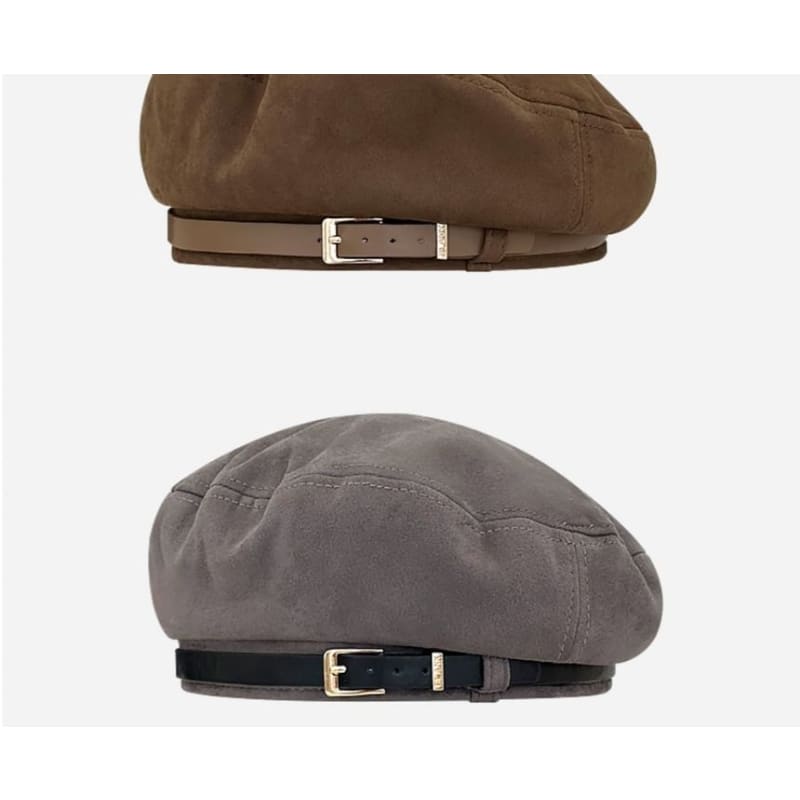 Belt Faux Suede Beret Hat