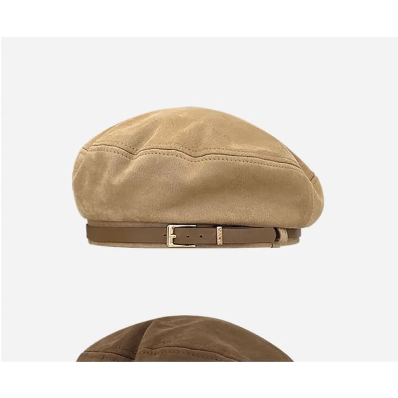 Belt Faux Suede Beret Hat