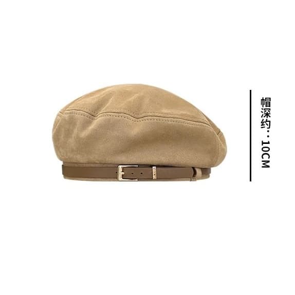 Belt Faux Suede Beret Hat