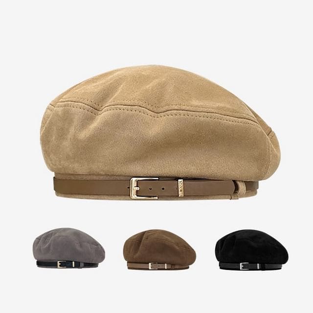 Belt Faux Suede Beret Hat