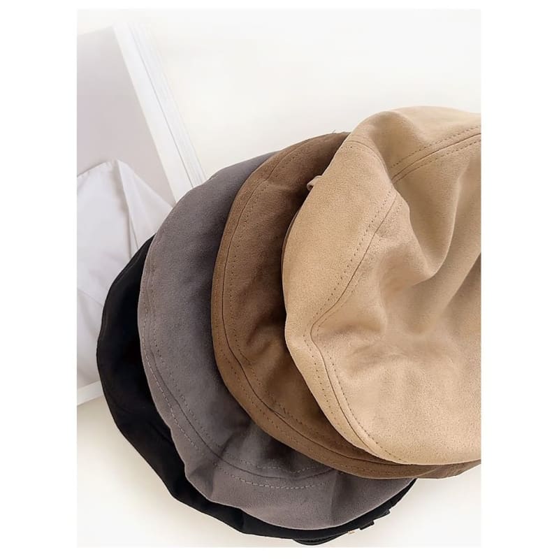 Belt Faux Suede Beret Hat