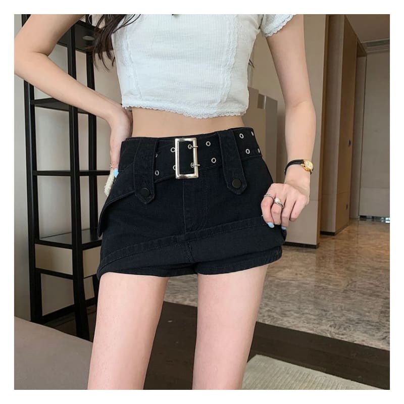 Belted Denim Mini Skirt