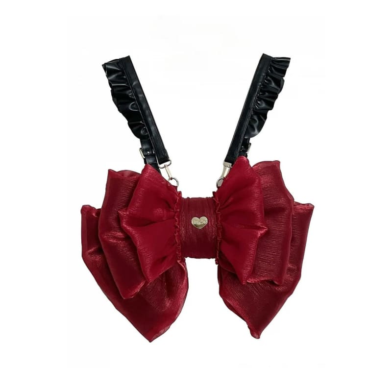 Big Wine Red Bowknot Lolita Backpack - S / Wine