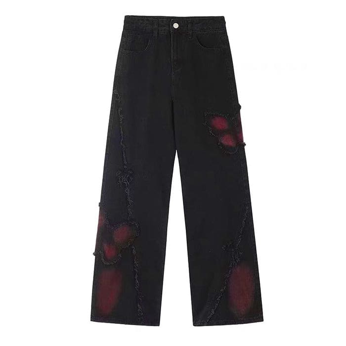 Black and Vermilion Butterfly Jeans - Jeans