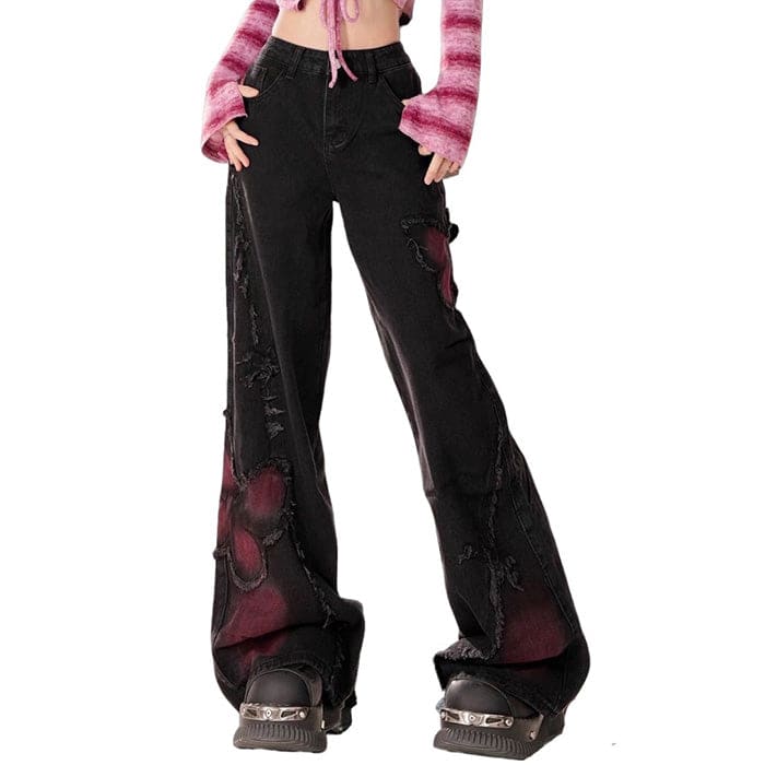 Black and Vermilion Butterfly Jeans - Jeans