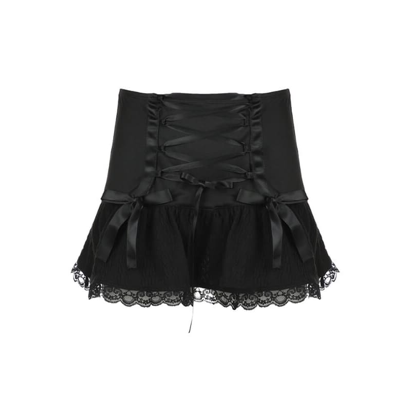 Black Bow Lace Mini Skirt - mini skirts