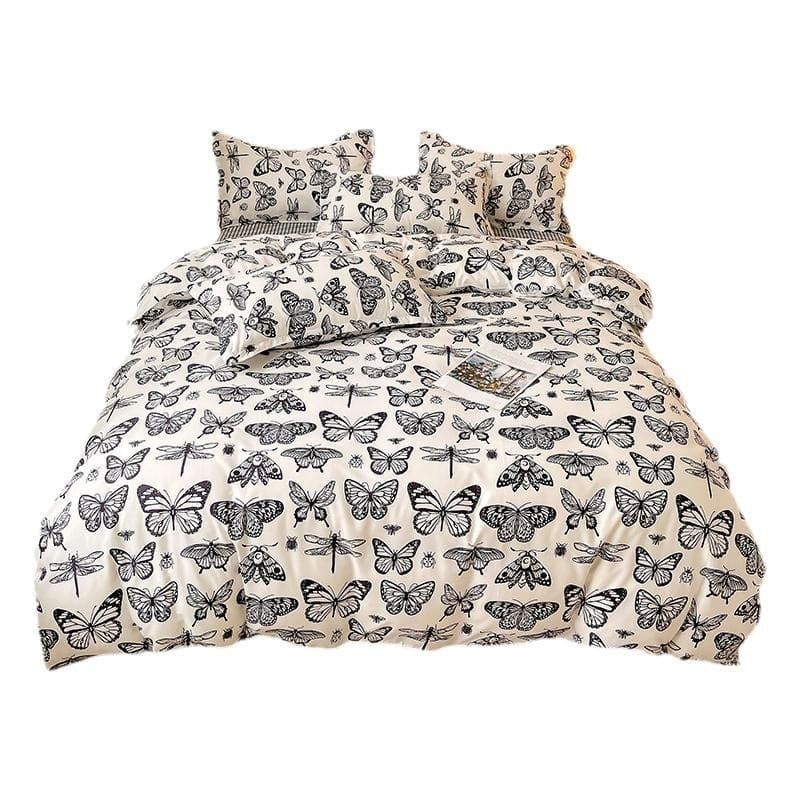 Black Butterfly Bedding Set - Twin 3pcs / Beige/black