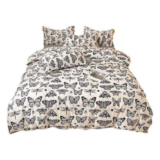 Black Butterfly Bedding Set - Twin 3pcs / Beige/black