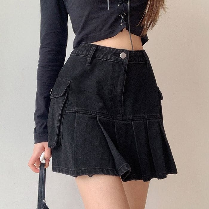 Black Campus Denim Skirt - Skirt