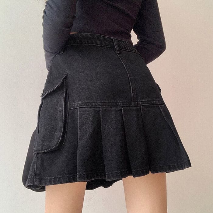 Black Campus Denim Skirt - Skirt