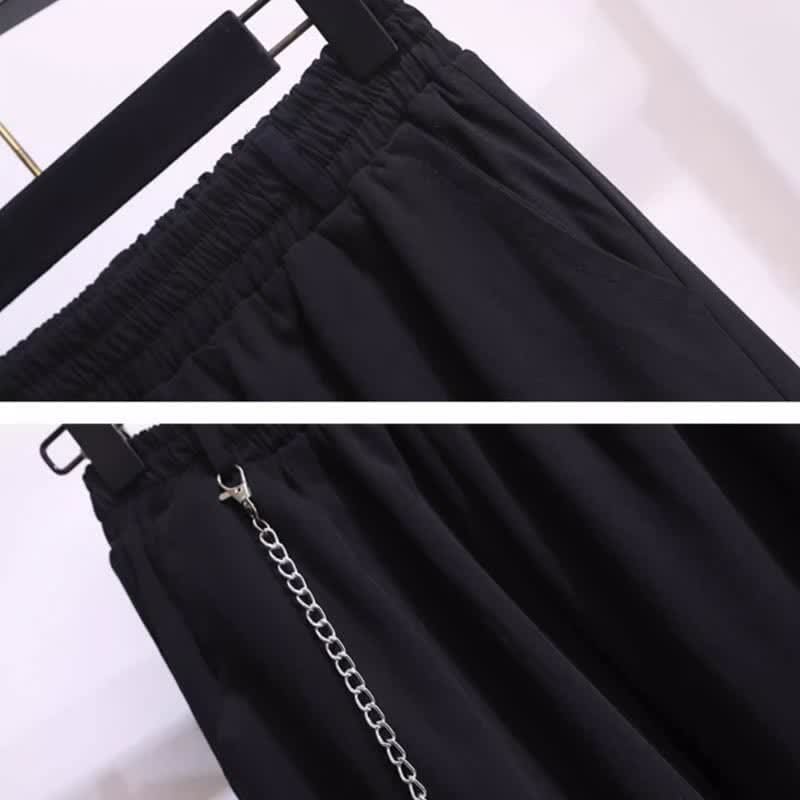 Black Chain Pocketed Polo T-Shirt Casual Cargo Pants