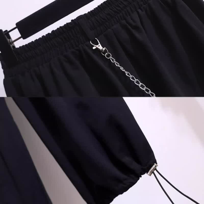 Black Chain Pocketed Polo T-Shirt Casual Cargo Pants