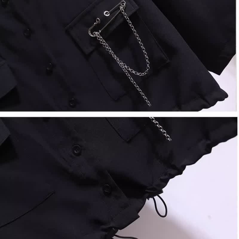 Black Chain Pocketed Polo T-Shirt Casual Cargo Pants