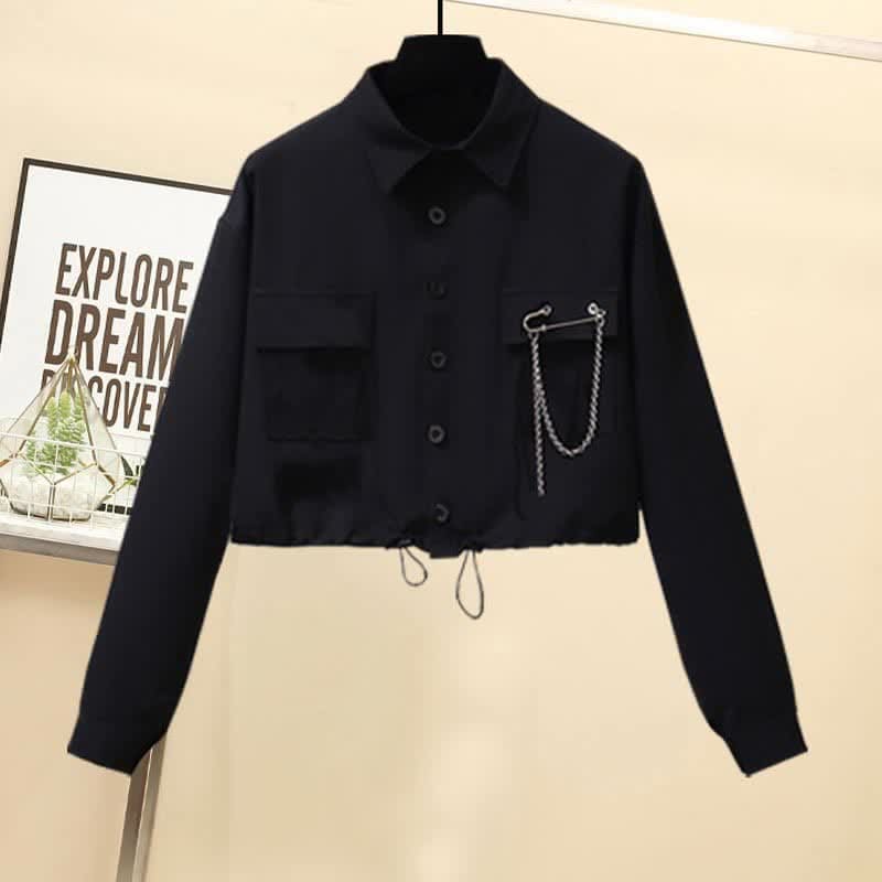 Black Chain Pocketed Polo T-Shirt Casual Cargo Pants